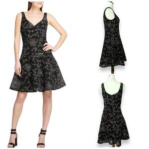 DKNY Black Sleeveless Sweetheart Neck Floral Embroidery Fit & Flare Dress Size 8